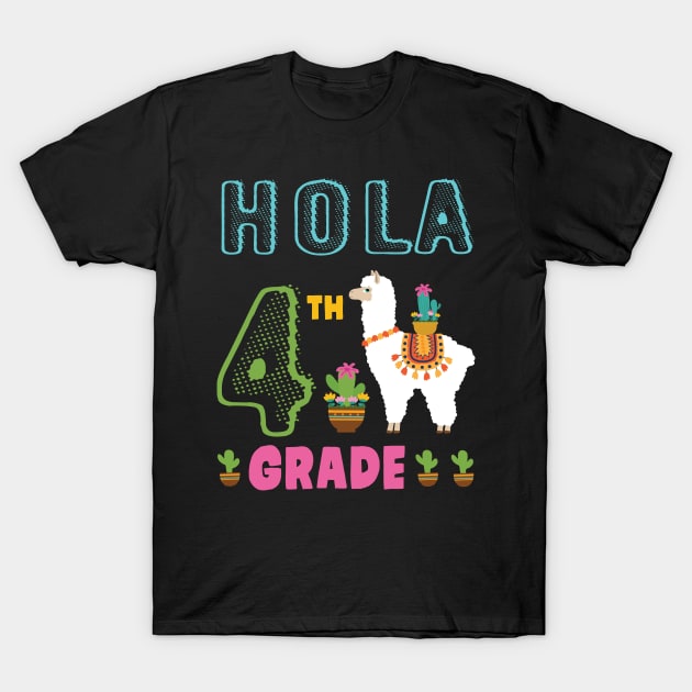 Cactus On Llama Student Happy Back To School Hola 4th Grade T-Shirt by bakhanh123